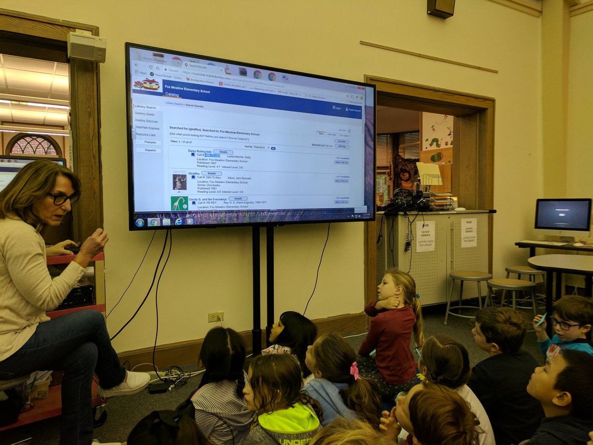 lyndsayfreed's tweet photo. Learning how to use the library catalog and researching oviparous animals. Thanks @schorr4books #foxmeadowpride #1fsfm https://t.co/HPE5uurjE6