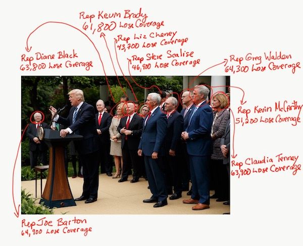 Donna346's tweet photo. Photos of GOP reps after repeal vote, marked with the number of people who will... https://t.co/kzyNuqfjvp by #feliciaday via @c0nvey https://t.co/Yj43MfH2RO