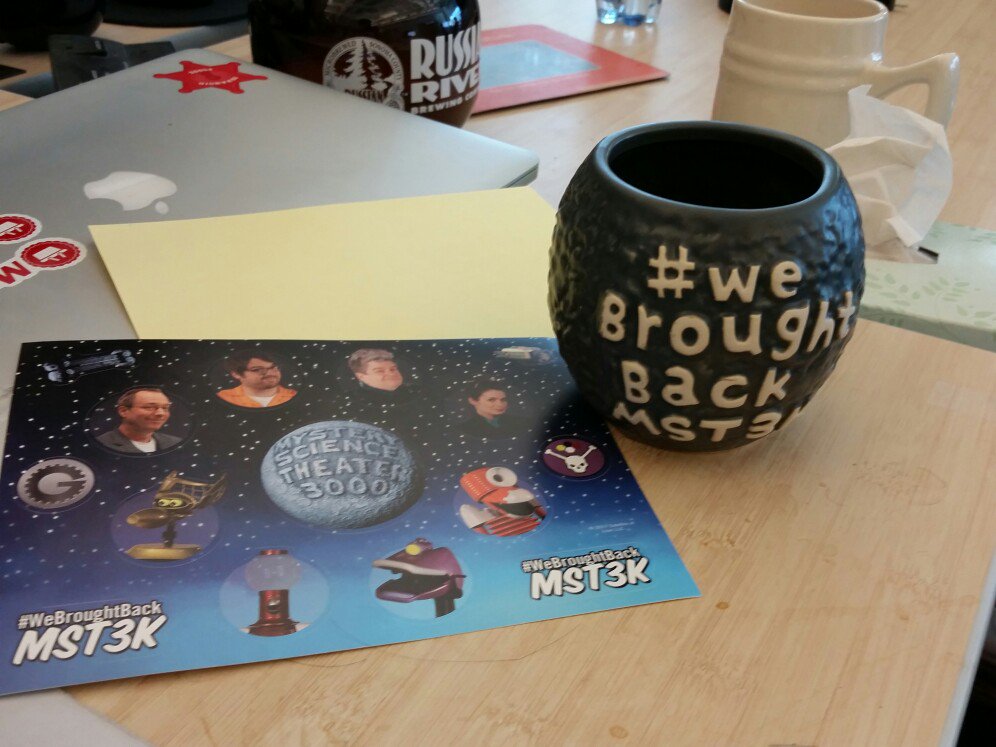 aatheus's tweet image. We have backer sign! #webroughtbackmst3k
