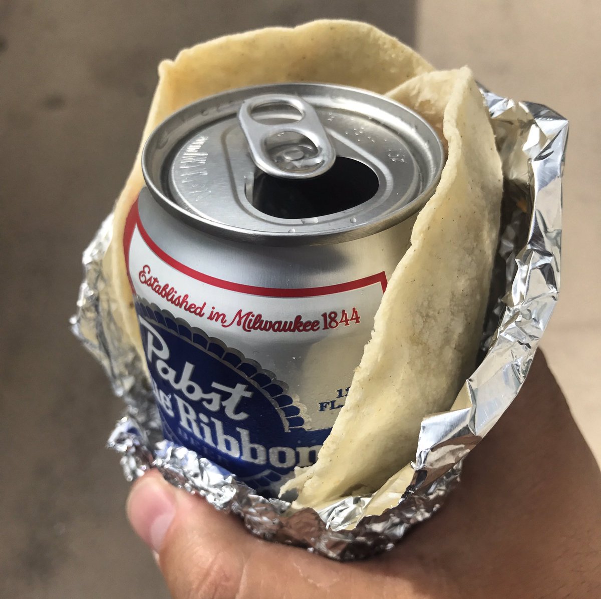 PabstBlueRibbon's tweet photo. Covert operation #Pabst #taco #burrito #cincodemayo https://t.co/G7Dj2Fay0z