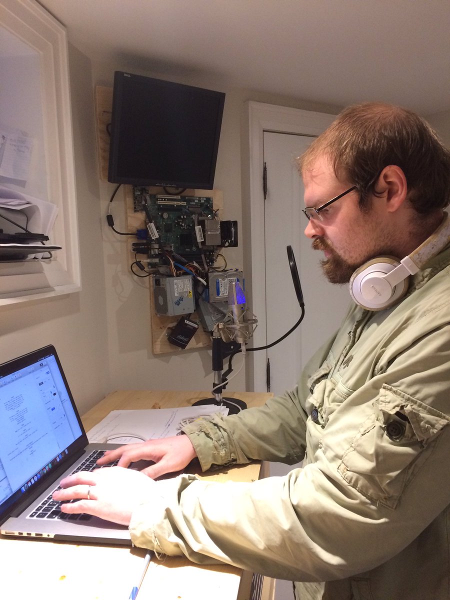 NarractiveGames's tweet photo. #cowriter DevinWilliamson making some last minute #dialogue and #narrative changes. #videogamedev #toronto #indie #gamedev #interactive #app https://t.co/OBa5m5J8m6