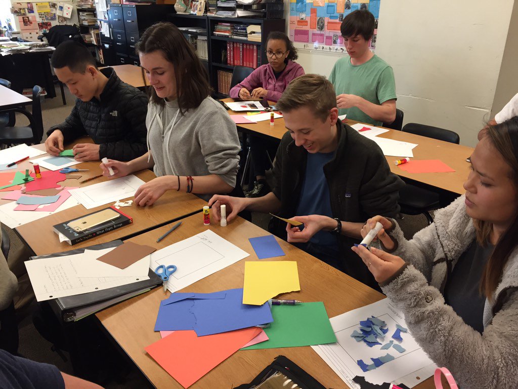 MsGraceRHS's tweet photo. RHS juniors synthesize learning about #jacoblawrence with their own inspiration #migrationexperience #prismk12 https://t.co/T8g7dVTEWX