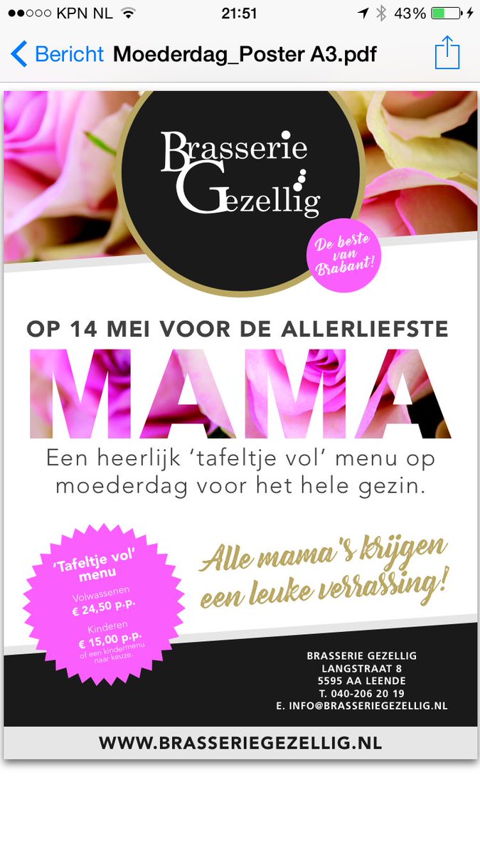 Bijna Moederdag.... Kom ook gezellig eten en laat de mama's zich eens lekker verwennen!