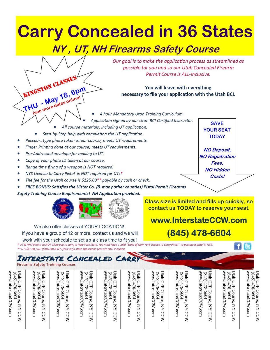 interstateccw's tweet image. 👀Check out the flyer for ccw class 5/18-its more than half full- plan to attend? save your seat TODAY✅ bit.ly/May18CCW 845-478-6604