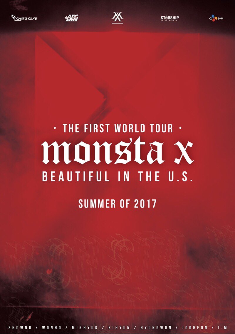 POWERHOUSELIVE's tweet photo. [NEW] MONSTA X is coming to America for their first solo U.S. tour featuring six cities! Tickets go on sale on THURS. MAY 11th! (not fri!) https://t.co/cbXKBO3cwH