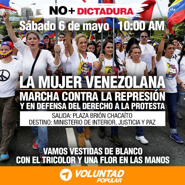 VoluntadPopular's tweet photo. Mañana #6M 10AM las #MujeresEnContraLaRepresión saldrán a la calle pacíficamente exigiendo no más represión ¡Vamos todos! 🇻🇪 https://t.co/1pvaRxzeL1