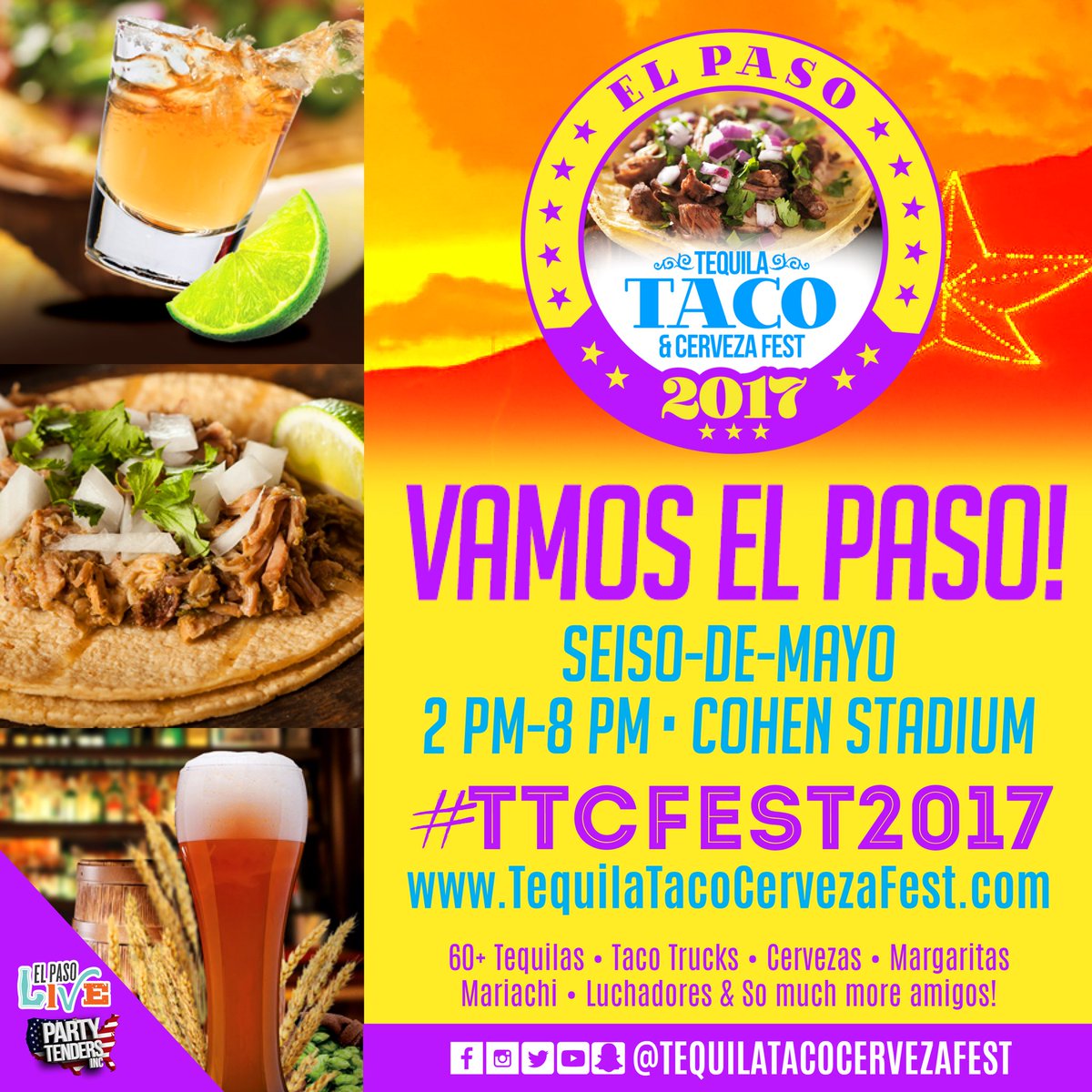 TTCFest's tweet photo. We are ready are you?! #Tequila #Taco #Cerveza #CincoDeMayo #TTCFEST #ELPASO @ElPasoLive https://t.co/qQJ87B0tL2