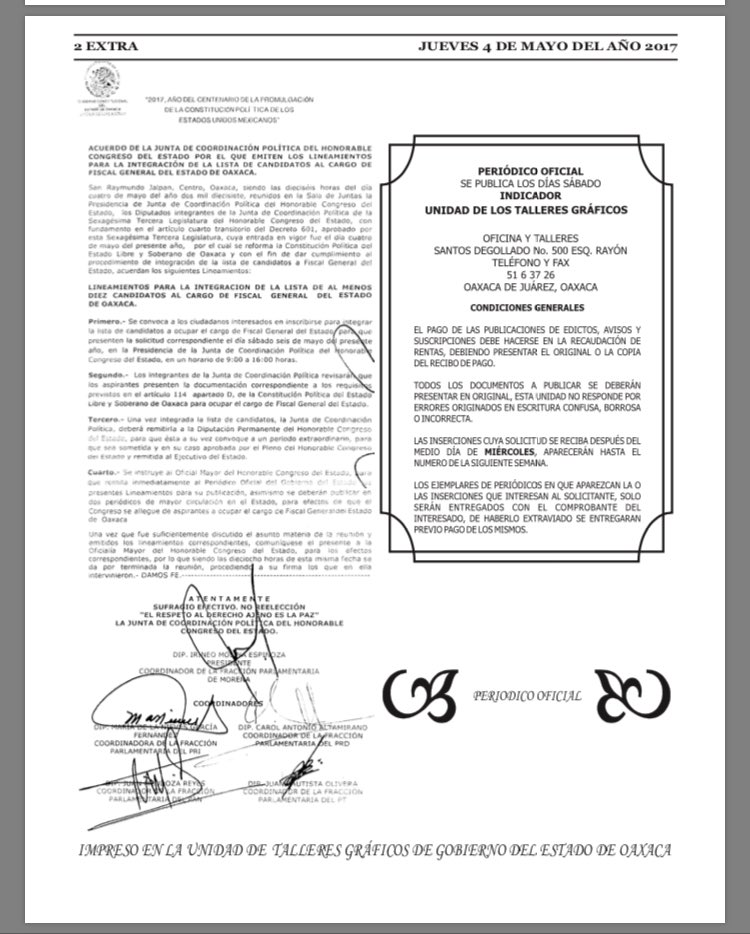 @Congreso63Oax ordena públicar lineamientos para elección del nuevo titular de la <a href="/FISCALIA_GobOax/">Fiscalía General</a>, pero no pública la reforma al art. 114.