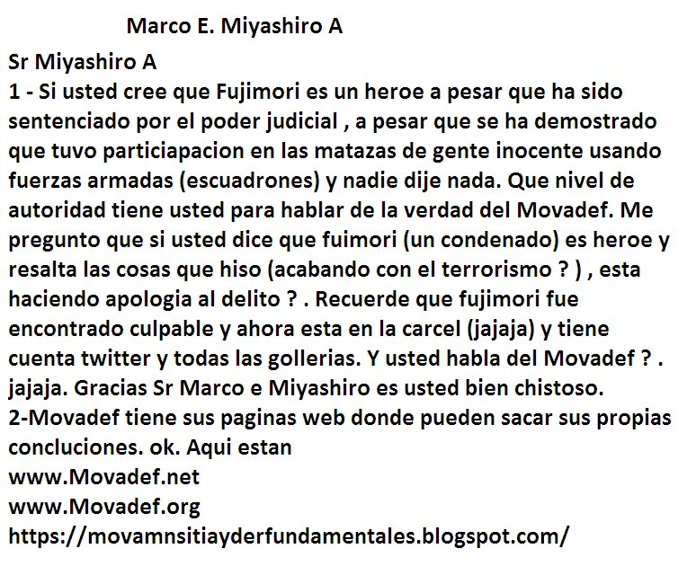 _Movadef's tweet photo. Marco E. Miyashiro A
#Movadef
Luz Salgado
#KorinaRivadeneira
#korina
#milechi
 #EEG
@estoesguerra_tv
movadef
#fuerzapopular
#keiko
#peru
#FP https://t.co/7TTZ75cpSp
