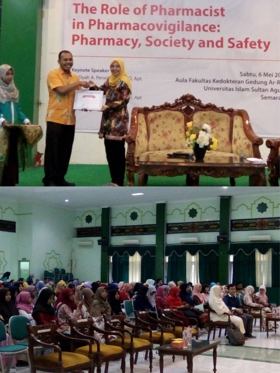 HMFunissula's tweet photo. [Live Report] 
Dr. Dyah A. Perwitasari, Ph.D, Apt dlm seminar The Role of Pharmacist: Pharmacy, Society and Safety https://t.co/nWuKsKVLvY
