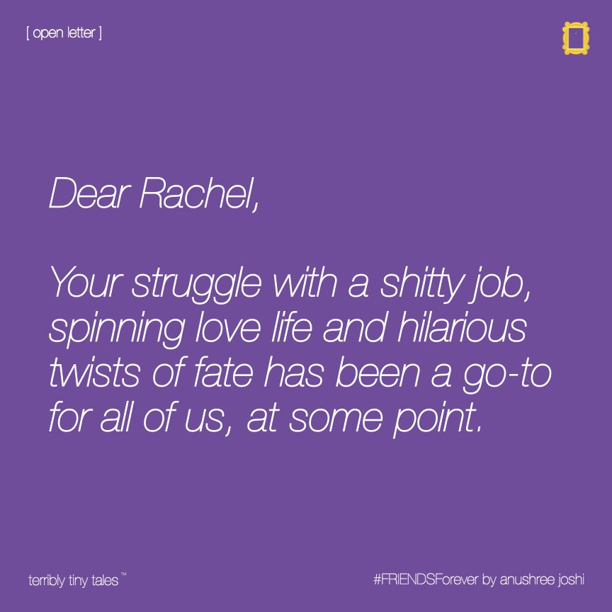 terriblytiny's tweet photo. Anushree Joshi writes a #Special [ open letter ] to 'Rachel' on #FRIENDSForever

https://t.co/EXMdMmgDgY

#terriblytinytales #microfiction https://t.co/ZOKvEaqwdV
