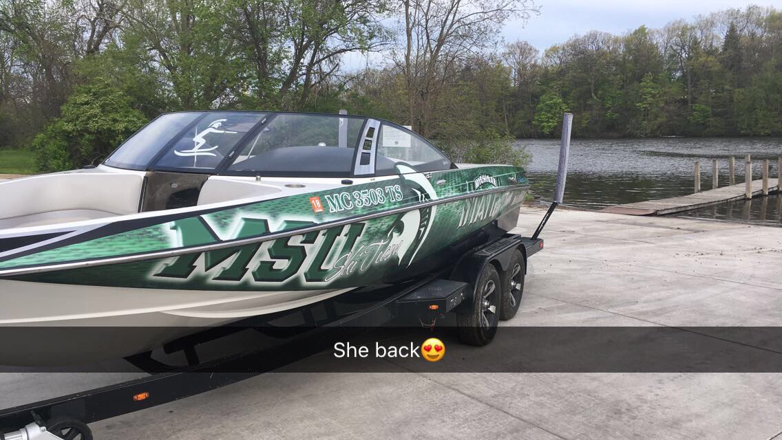 This boat + our ski babes = 🔥. big thanks to <a href="/gettommys/">Tommy's Slalom Shop</a> for getting her ready to roll!