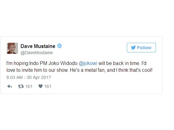 Wah, <a href="/Megadeth/">Megadeth</a> Undang <a href="/jokowi/">Joko Widodo</a> Nonton <a href="/hammersonicfest/">HAMMERSONIC FESTIVAL</a> 2017! 

Pak Yuk Dateng Pak!

goo.gl/y0r09n