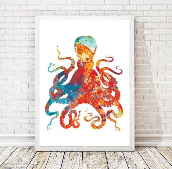 Octopus art Octopus wall art print Octopus Watercolor Beach house wall art- tinyurl.com/lrrdwqd