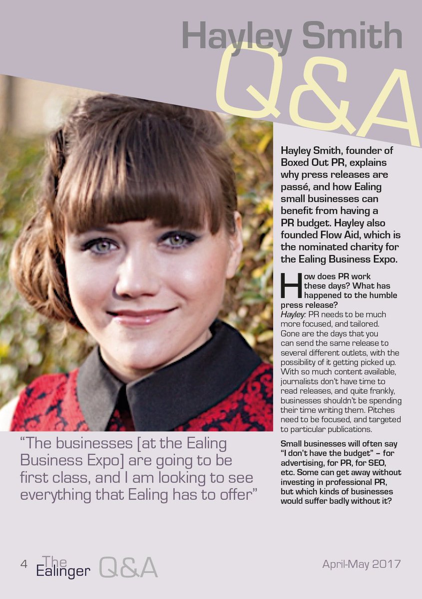 The_Ealinger's tweet photo. p4-5 The_Ealinger #AprilMay2017 #Issue56 - this month's Q&amp;A is with Hayley Smith of Ealing Common based Boxed Out PR https://t.co/DJzqdV8Q3B https://t.co/eVNzvtta5f