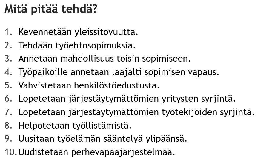 <a href="/IlkkaOksala/">Ilkka Oksala ✝️ 🇫🇮🇪🇺🇺🇦</a> Samaa mieltä. Työmarkkinoilla tarvitaan elämäntapareformi. Toivottavasti <a href="/Elinkeinoelama/">EK</a> ja <a href="/duunarit/">SAK</a> tukevat <a href="/suomenyrittajat/">Suomen Yrittäjät</a> ohjelmaa.