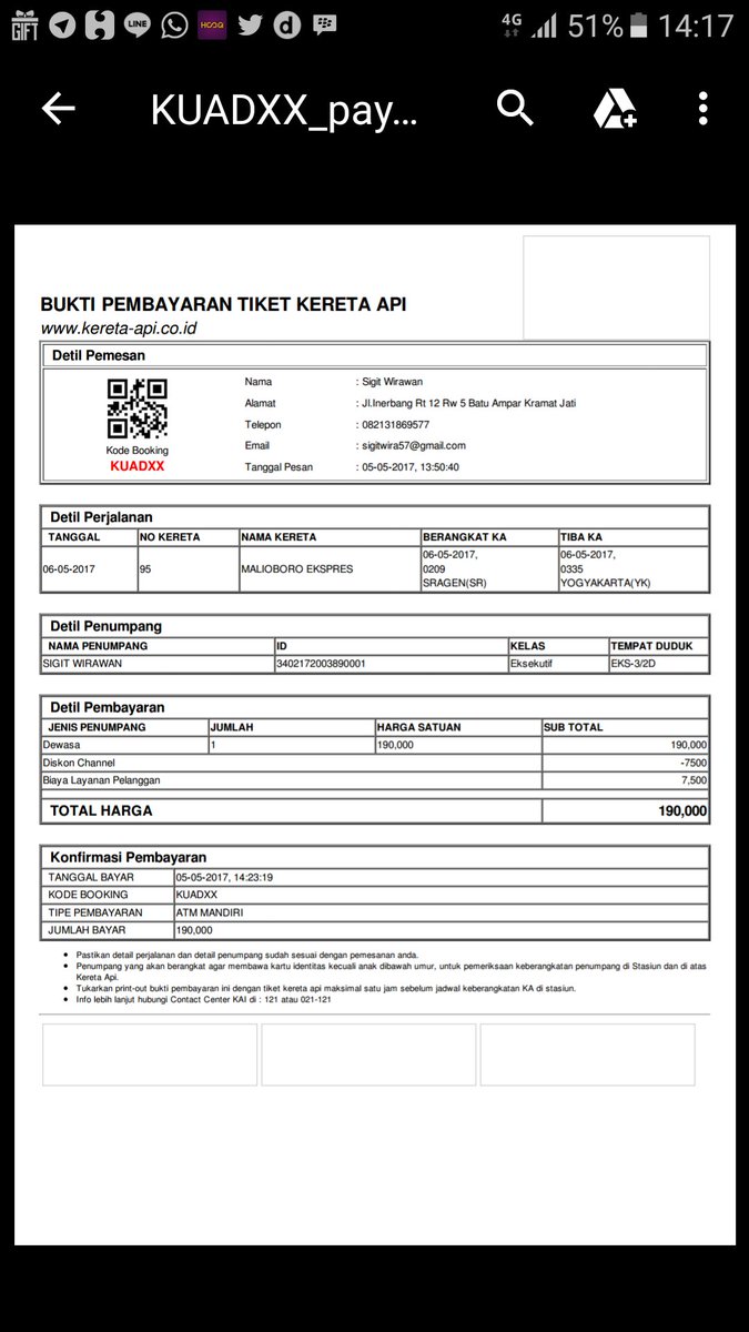wirawan57's tweet photo. @KAI121 mohon penjelasan dan ganti rugi terkait tiket tersebut. Karena kereta tersebut tidak berhenti di sragen. Terimakasih https://t.co/hxsNLVeskc