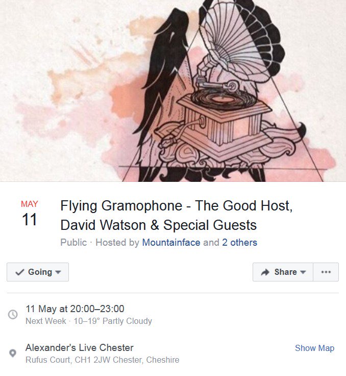 Great lineup of artists @ #Alexanders #Chester Thursday 11 May 2017 including #ChesterSongwriters #DavidBBWatson #MountainFace #TheGoodHost