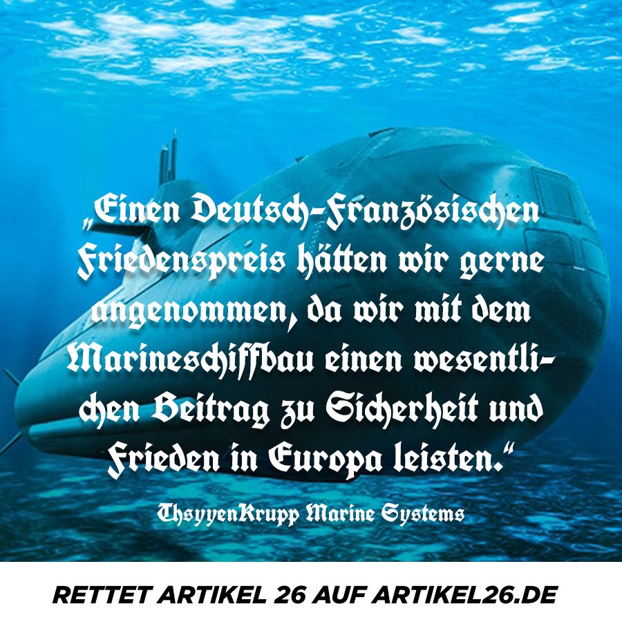 Peng's tweet photo. ThyssenKrupp Marine Systems hat zum Friedenspreis reagiert. Souverän. #Artikel26 https://t.co/YxfQk1gHTb https://t.co/dCW9ctiqBU