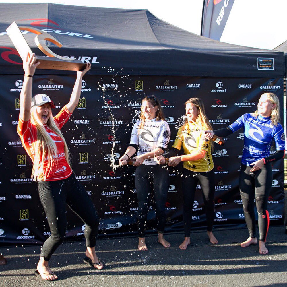 The photo says it all! SO STOKED TO WIN THE <a href="/ripcurl/">Rip Curl</a> Pro this weekend at Raglan! When hard work pays off it feels so good! #skynext