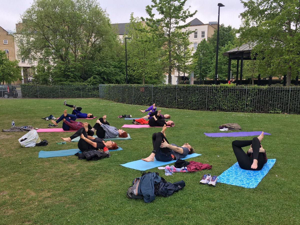Had a dual role during my <a href="/OurParksUK/">Our Parks</a> class in Ropemakers Field this morning: Teaching yoga and warding off curious pigeons. #yogainthepark