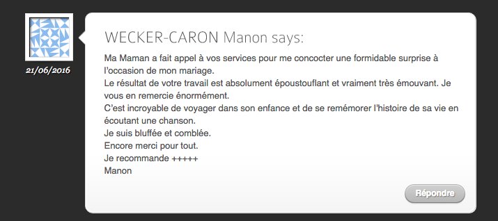 Mille mercis à Manon C. pour son message sur le livre d'Or Persong Chanson : "Définitivement" de Grand Corps Malade
persong.net