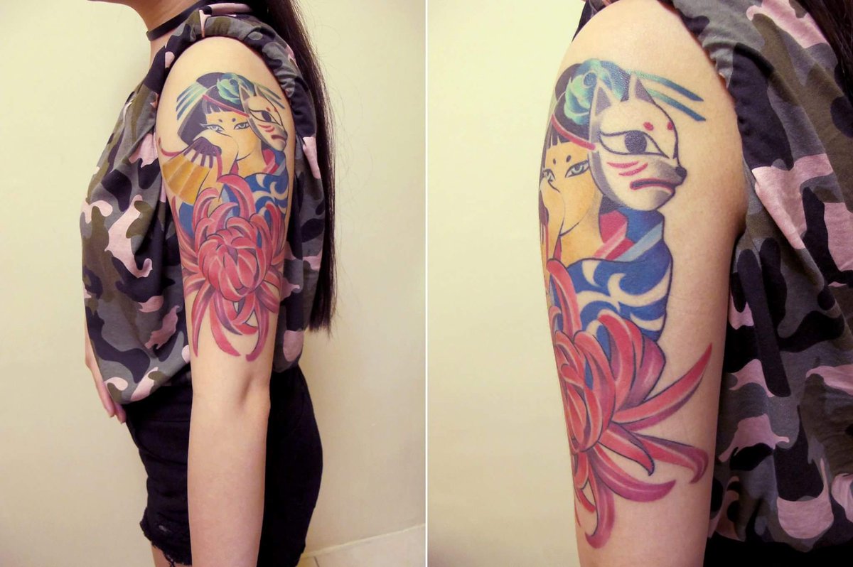 Qiu Ni 邱婗บนทว ตเตอร 完成後第56天 圖案是客人的設計 我只有做一點點小小的變動 出來的效果蠻可愛的 特別是狐狸面具 邱婗