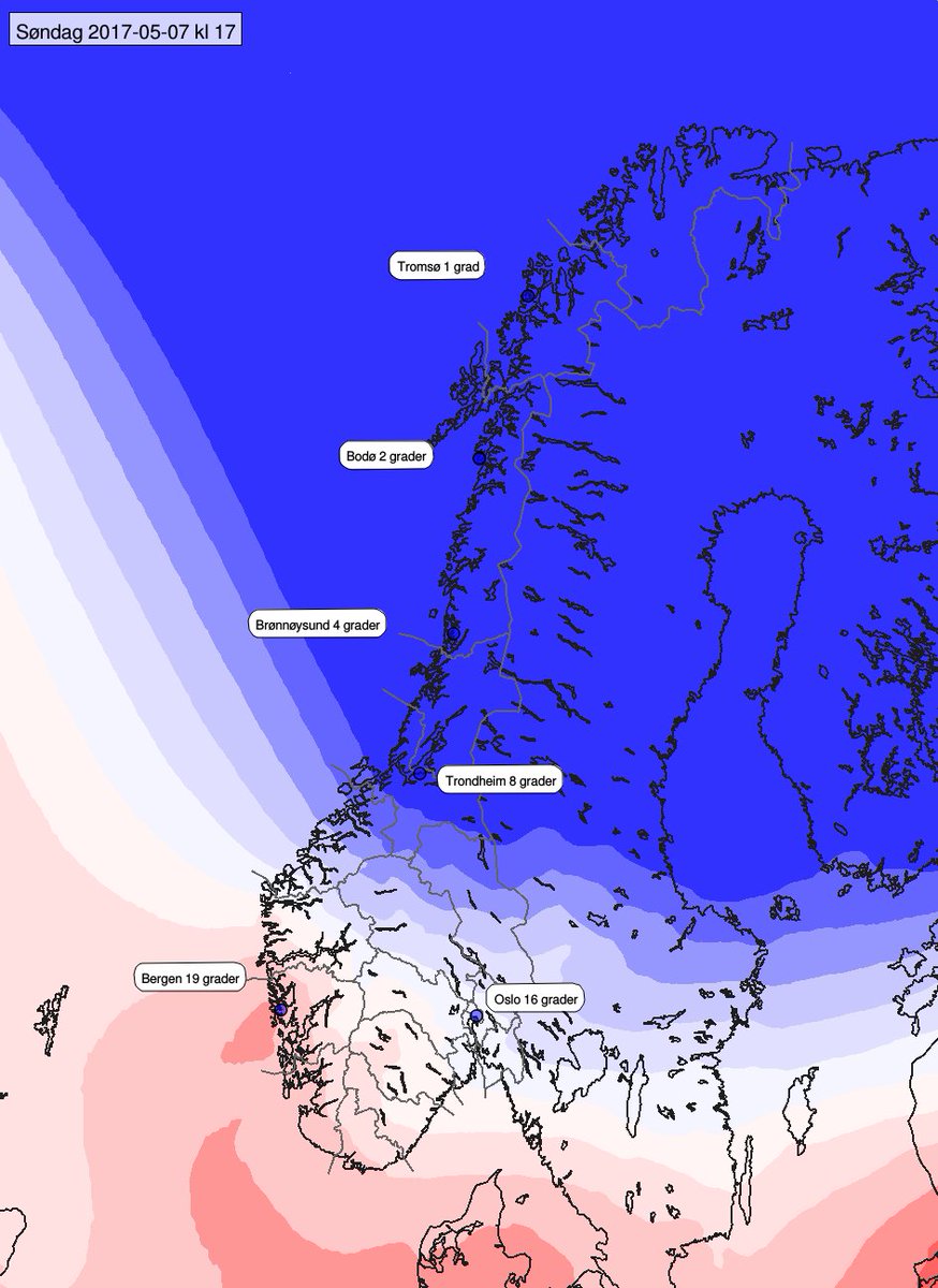 Meteorologene's tweet photo. Kaldlufta i nord siger sørover til #SørNorge i morgen, men #Bergen kan nyte litt sommervarme en dag til. https://t.co/EEdlmZnGCM