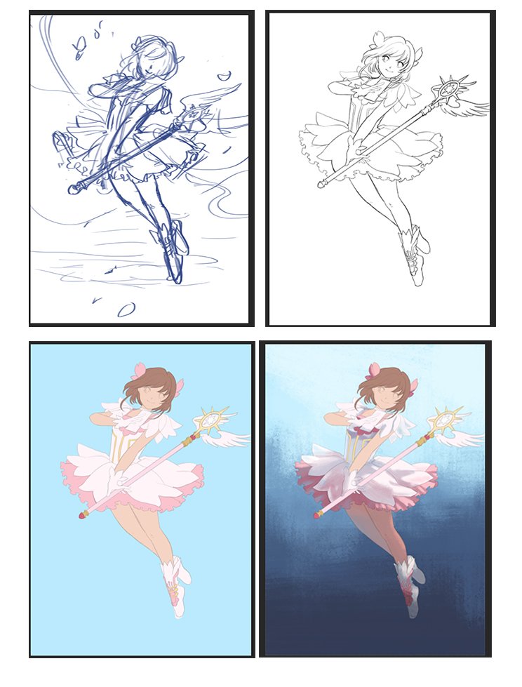 Good morning! I finished the Cardcaptor Sakura fanart. Here's the finished  piece + process shots. #CardCaptorSakura #illustration #FANART 