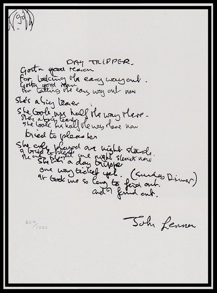 Only ONE Beatles Years "Day Tripper" Lyric Print Left! FREE SHIPPING &amp; Special Discount conta.cc/2qq3bDo