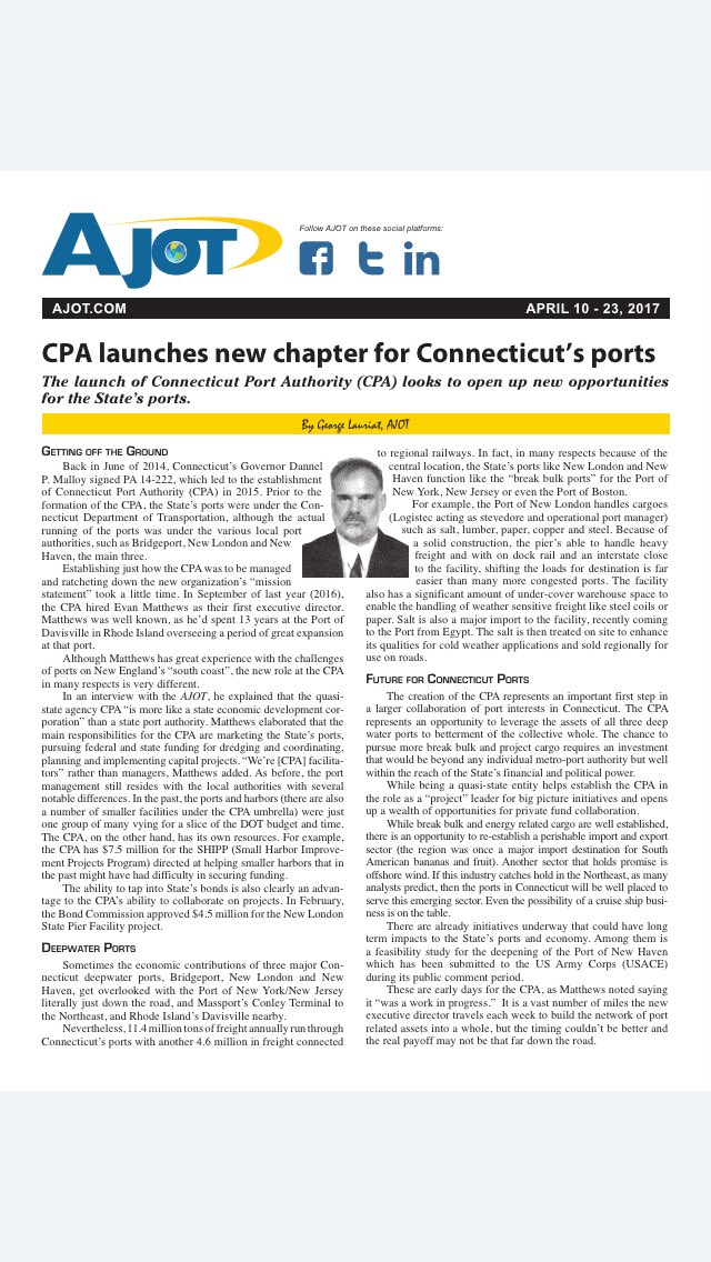 CTPortAuthority's tweet photo. "CPA launches new chapter for Connecticut's ports" - @AJOT https://t.co/1YBa5fZfI8