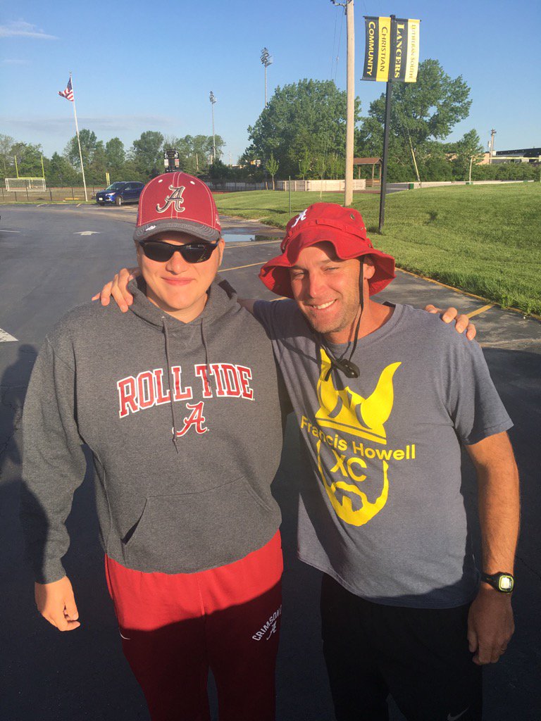 Dadleigh6's tweet photo. Kossman throws over 120', coach will be wearing crimson for the rest of the season! #lostbets https://t.co/TrhWGCzOwt