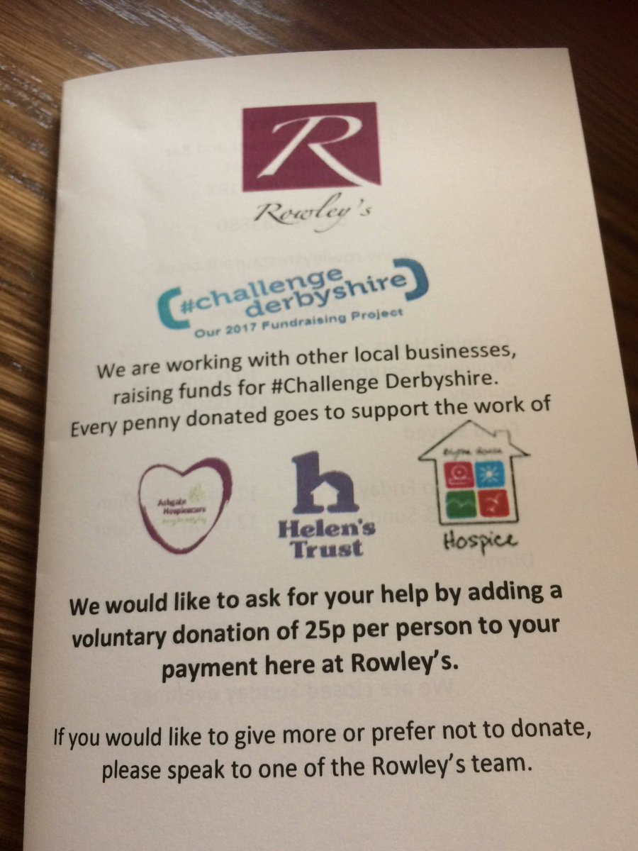 Thank you @RowleysBaslow for supporting @Ashgate_Hospice @BlytheHouseHosp @helenstrust #ChallengeDerbyshire #amazinglunch