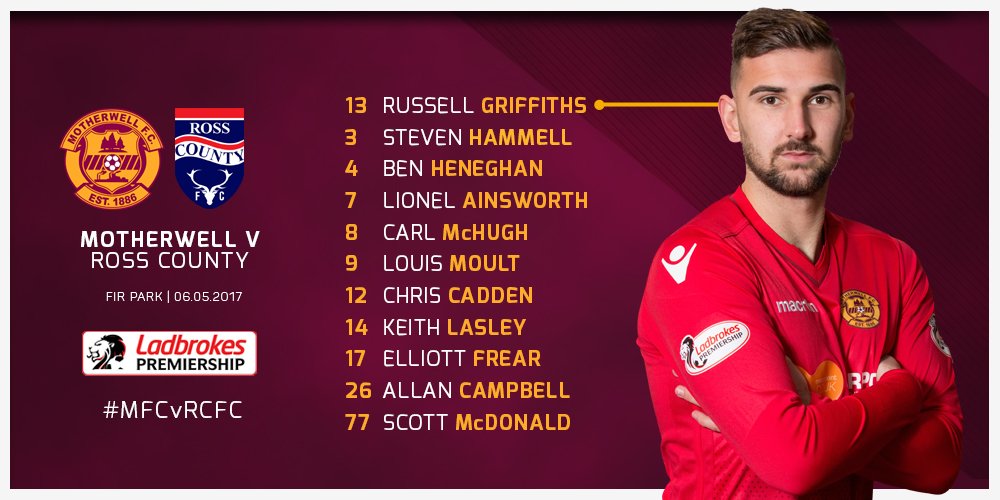 MotherwellFC's tweet photo. Here is Motherwell's starting 11 for this afternoon's game against Ross County #MFCvRCFC https://t.co/3gsWAKCnDw