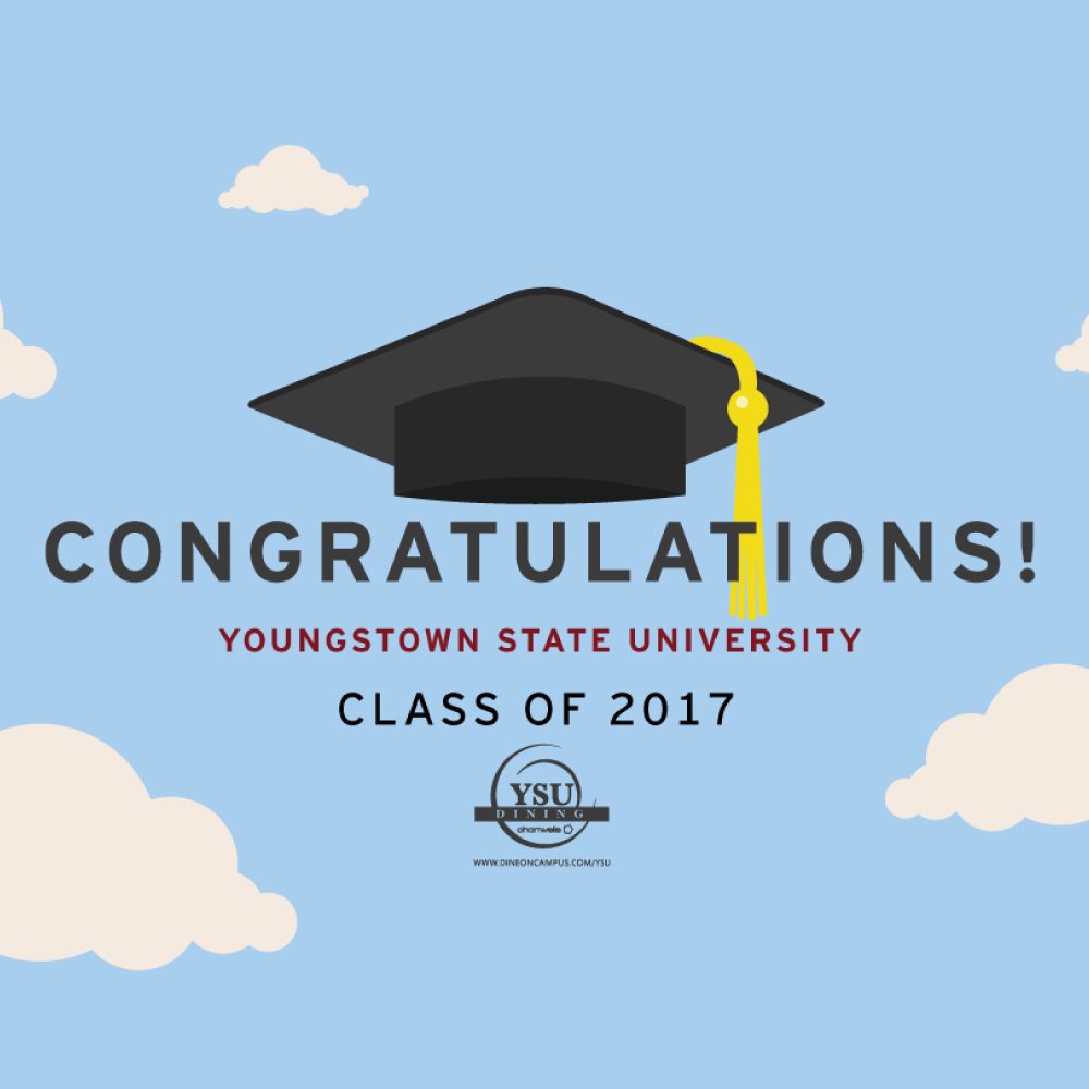 YSUDining's tweet photo. Congratulations to the YSU Graduating Class of 2017! Best of luck on your future endeavors! #YandProud #YSU #YSUDining #Classof2017 https://t.co/aujCDHGKEM