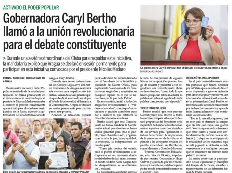 CarylBertho's tweet photo. La Asamblea Nacional Constituyente va a garantizar la vida, la paz, la tranquilidad, la soberanía y la independencia de nuestra PATRIA... https://t.co/Z2ZRYXWCiU