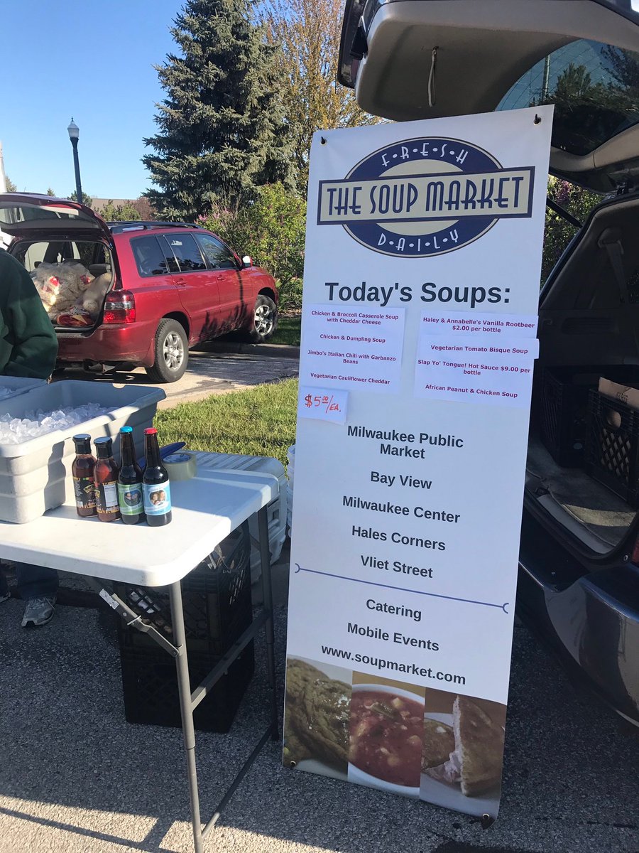 SoupMarketMKE's tweet photo. Great day for a farmer's market, right? Head to Brookfield and keep Dave company and bring home some delicious soup! https://t.co/nkjXRsgwFA