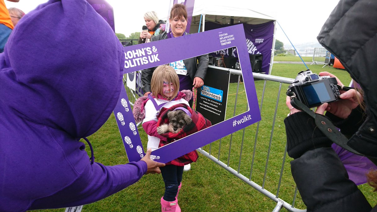 morganpriaulx's tweet photo. Cerys completing the Plymouth 5k #walkit for @CrohnsColitisUK with Jocky (10 wks) and Mum (Crohn's sufferer) @cerysnelmes https://t.co/TYQ1RrWuV9