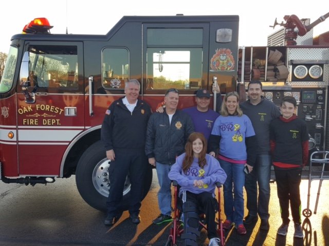 CHSD230's tweet photo. Thank you Oak Forest Fire for helping this @AndrewHS_d230 student arrive to #d230relay in style! #d230connect https://t.co/1fpxw76b79