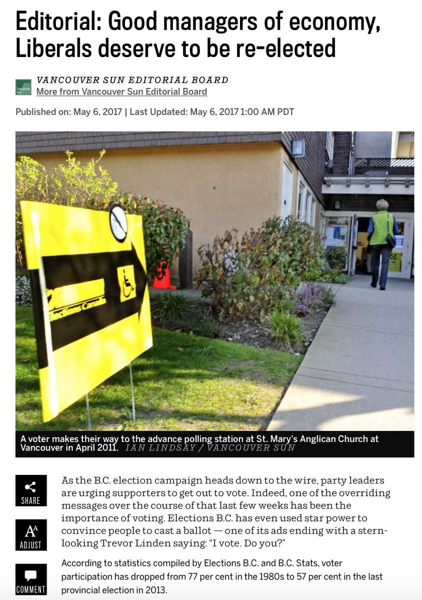 theBreakerNews's tweet image. Postmedia editorial board endorses BC Liberals in #bcelxn17, uses photo from 2011 federal election, omits mention of scandals. #bcpoli