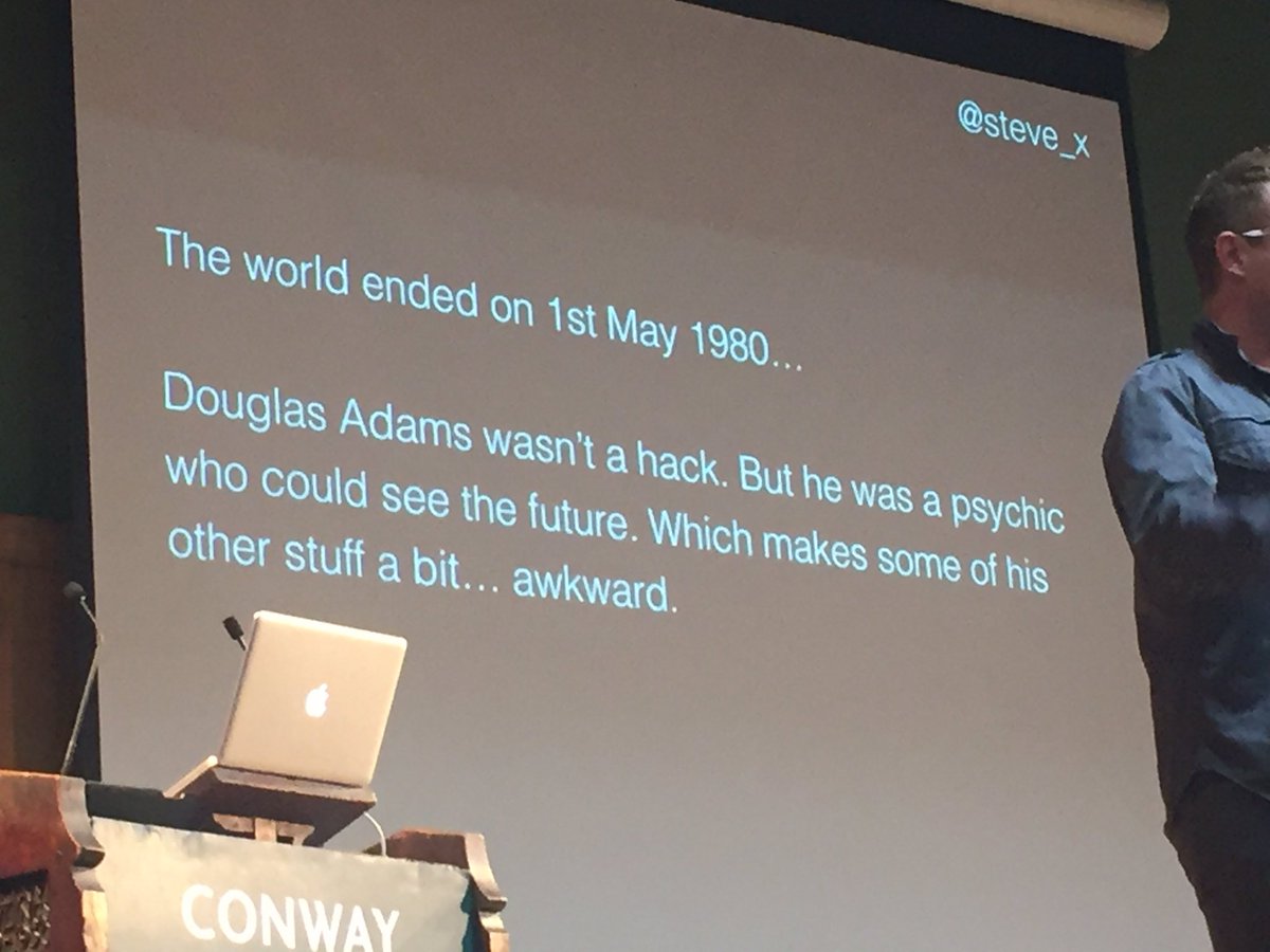 RodHumby's tweet image. Douglas Adams as Nostradamus : a close reading of #hhgg by @steve_x at #BoringVII