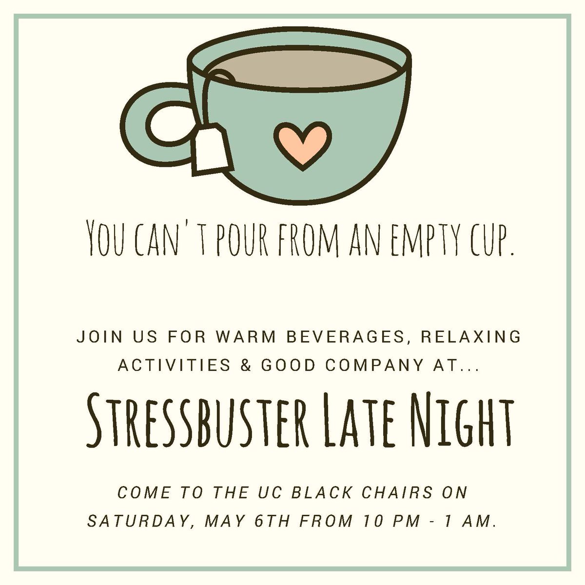CMUWeekendWatch's tweet photo. Get your self care on tonight at the Stressbuster Late Night, with free massages, refreshments and DIY projects galore #FindFunCMU https://t.co/FKHGvAJUdF