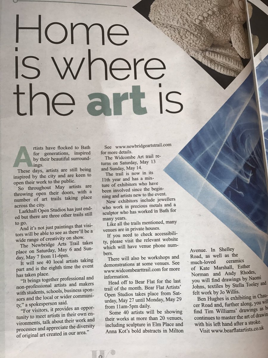 Lovely piece in @BathChron W Mag on our Art Trail! <a href="/BathWeekend/">Bath Weekend</a> <a href="/InBath/">InBath</a> <a href="/bathindiechat/">Bath Indie Chat</a> <a href="/BathEcho/">Bath Echo</a> <a href="/VisitBath/">Visit Bath</a> <a href="/WidcombeSocialC/">Widcombe Social Club</a> <a href="/Widcombe_Bath/">Widcombe</a>