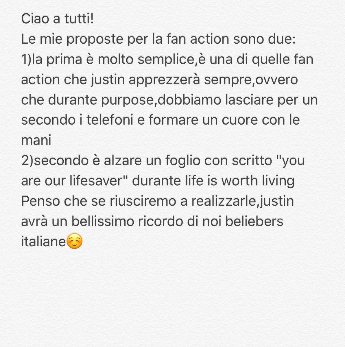 kvdrauhlena's tweet photo. #FanActionJustin Spero che possano piacervi queste fan action,so che se verrano realizzate,Justin sarà il ragazzo più felice del mondo https://t.co/U2TOsJjkAK