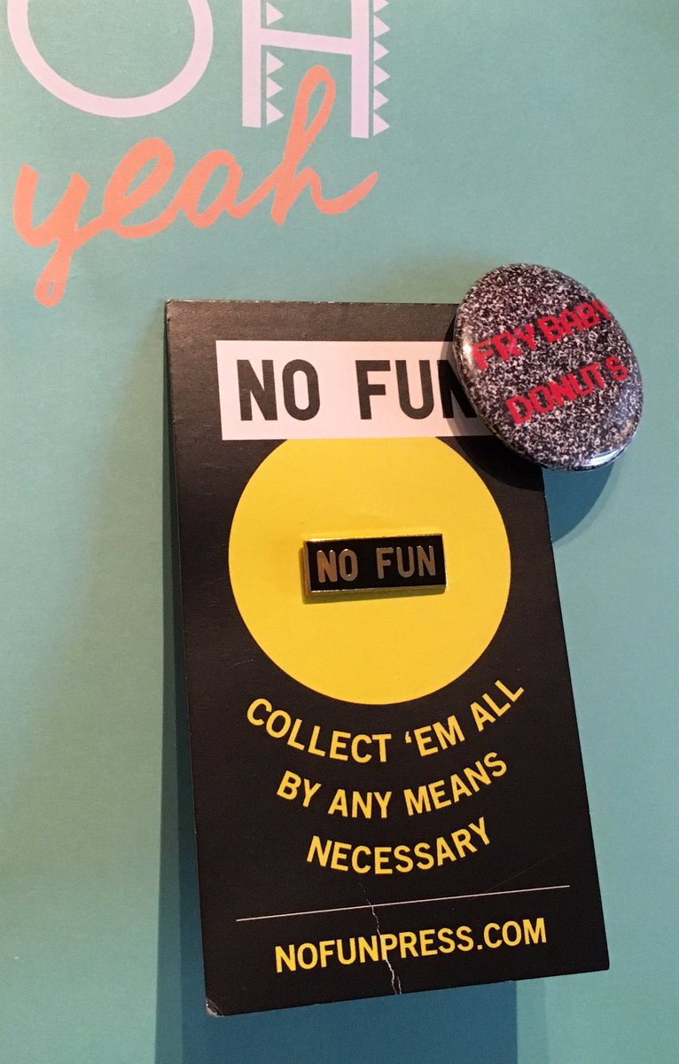 Formerlystoked's tweet photo. Stoked on this @nofunpress pin from @onepercentpress @_milksnake and the fry baby donuts pin made it exxxtra sweet! #gutterpopcomics #intoit https://t.co/ARr6aVU1ux