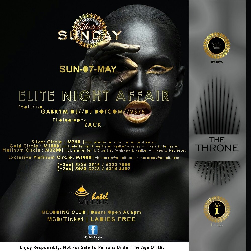 TheThroneGroup's tweet photo. COME HANG WITH US TOMORROW, SUNDAY 7th #EliteNightAffair #LifestyleSunday #MelodingClub #HotelVictoria #Maseru #Lesotho
....#TheThroneWAVE https://t.co/W3MX0DfCyV