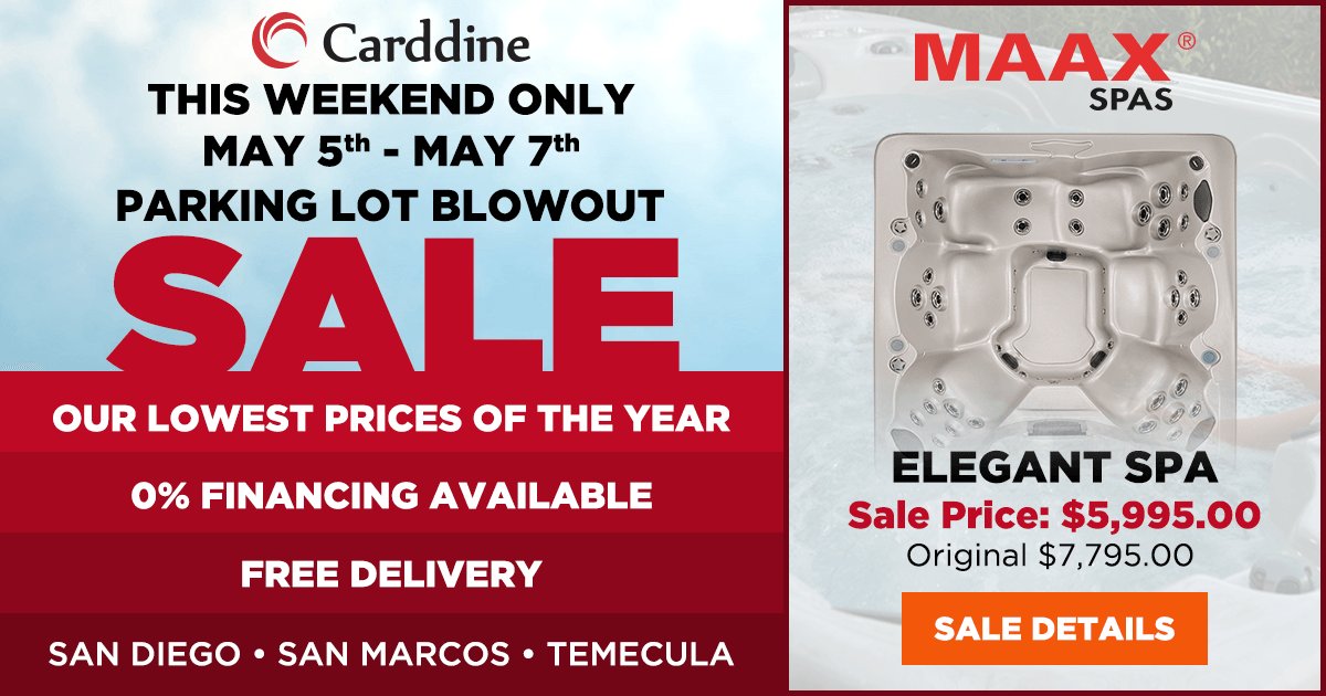 CARDDINESPASBBQ's tweet photo. Today... Carddine San Diego parking lot Blowout SALE! On NOW! Huge savings on bbq grills, swim spas and MORE! We'll see you there! #weekend https://t.co/BtZeefzqWN