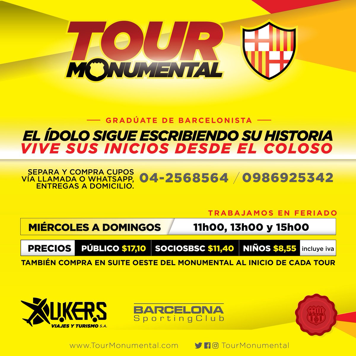 BarcelonaSC's tweet photo. Junto a tu familia recorre el #ColosoDeAmérica a través del @TourMonumental | De miércoles a domingo descubre y vive toda nuestra historia 🎉 https://t.co/aGqphoHzSA