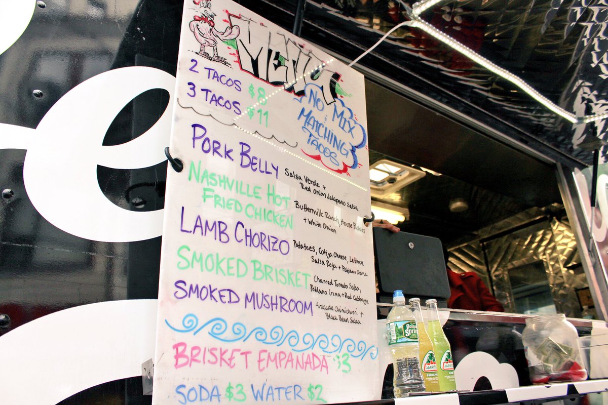 revolutiontaco's tweet photo. Today's 🌮 menu at #southstfest pork belly, Nashville fried chicken, lamb chorizo, smoked mushroom, smoked brisket + brisket empanada https://t.co/owfngZ2TTu