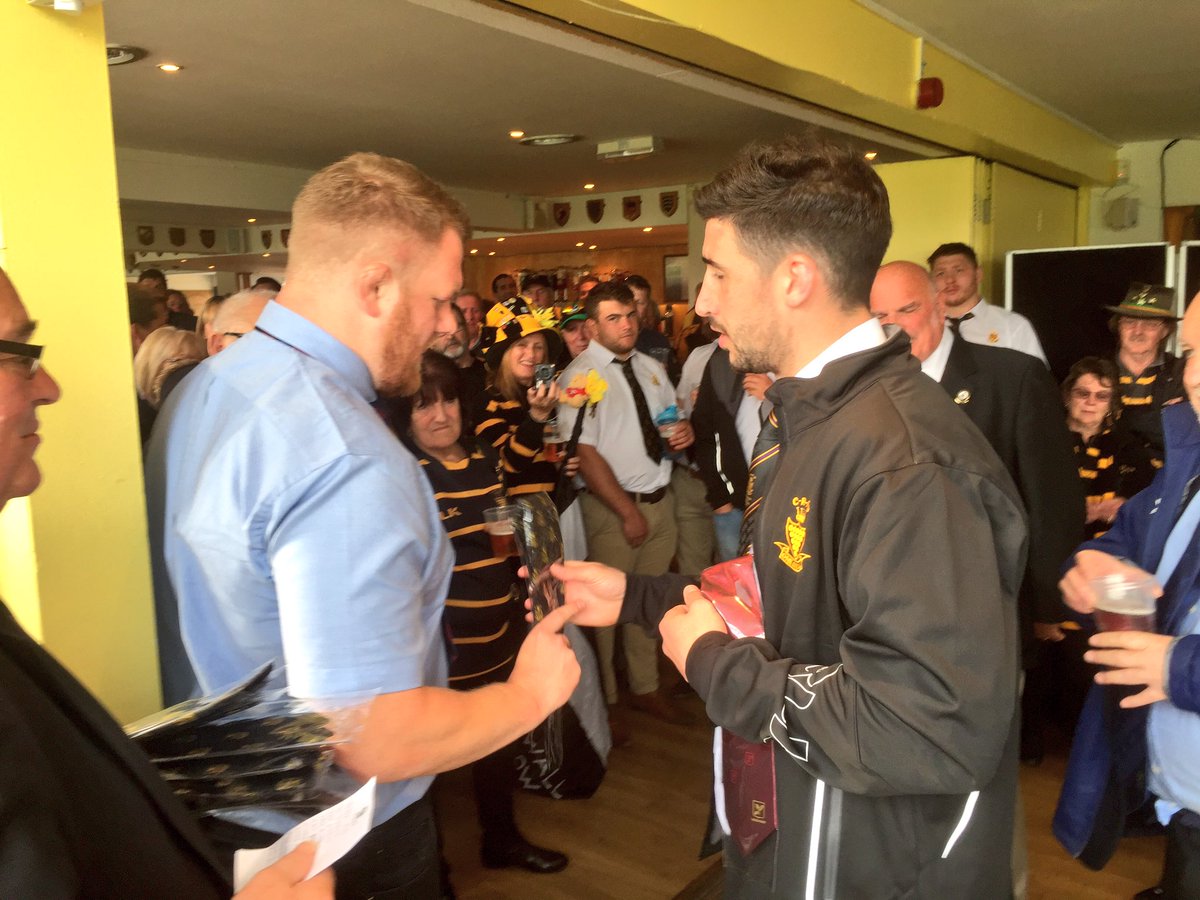 Cornwallrugby's tweet photo. Captains exchange ties between @SurreyRugby and @Cornwallrugby in #BBCUP2017 after dinner speeches. Safe journey home #oneandall https://t.co/eJA5rXg4jN